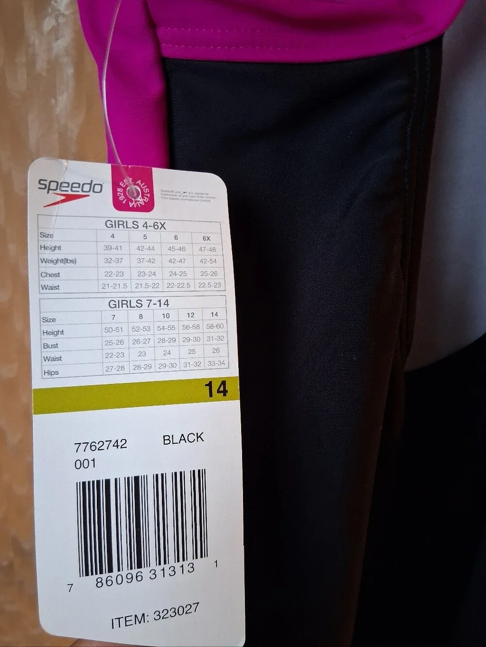 New Speedo Black and Pink/Magenta Girls' One-Piece Swimsuit Size 14
